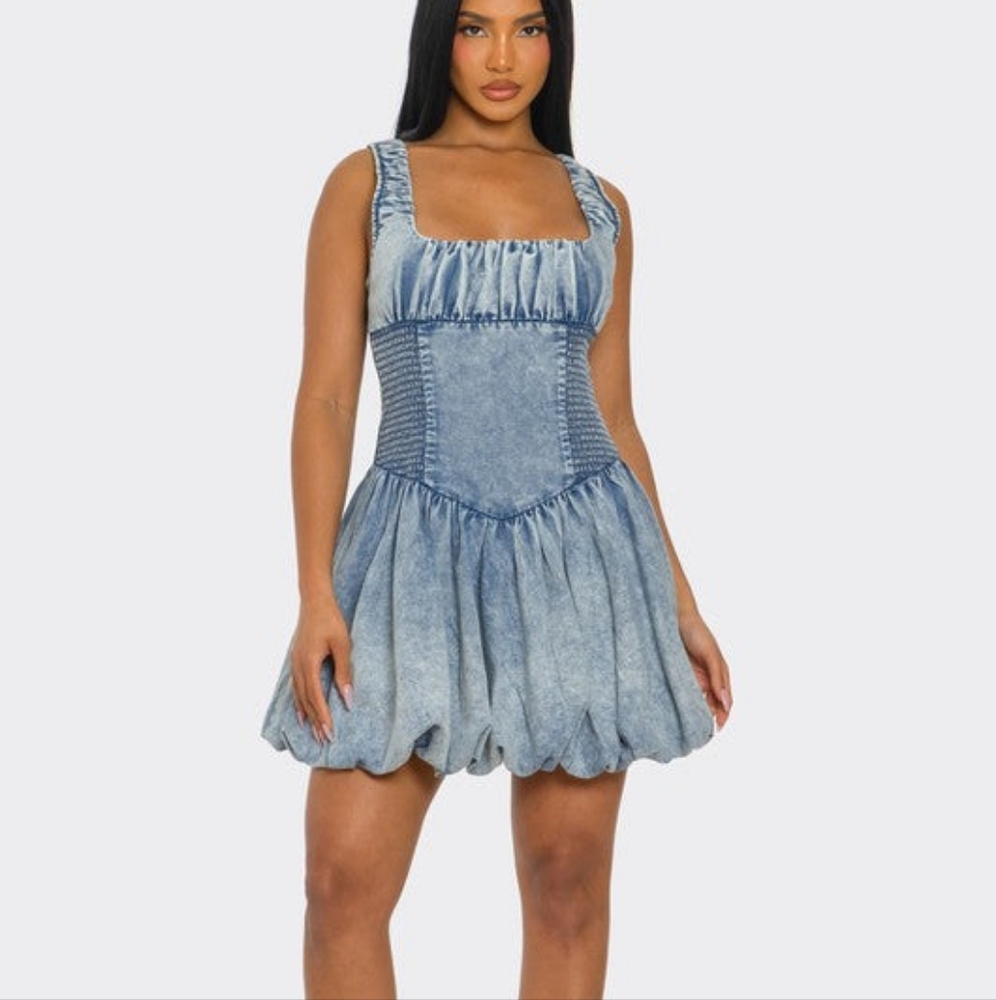 Denim Bubble Mini Dress